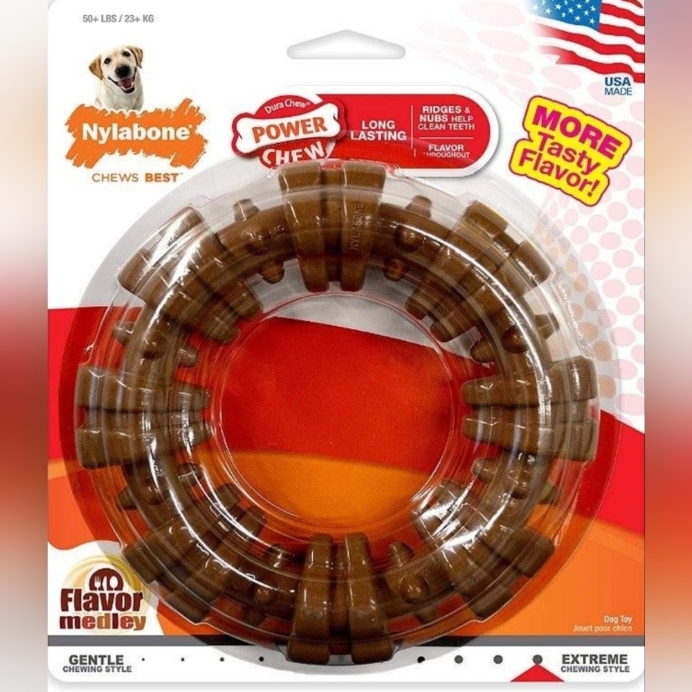 Nylabone Power Chew Dog Toy Round Circle Brown New